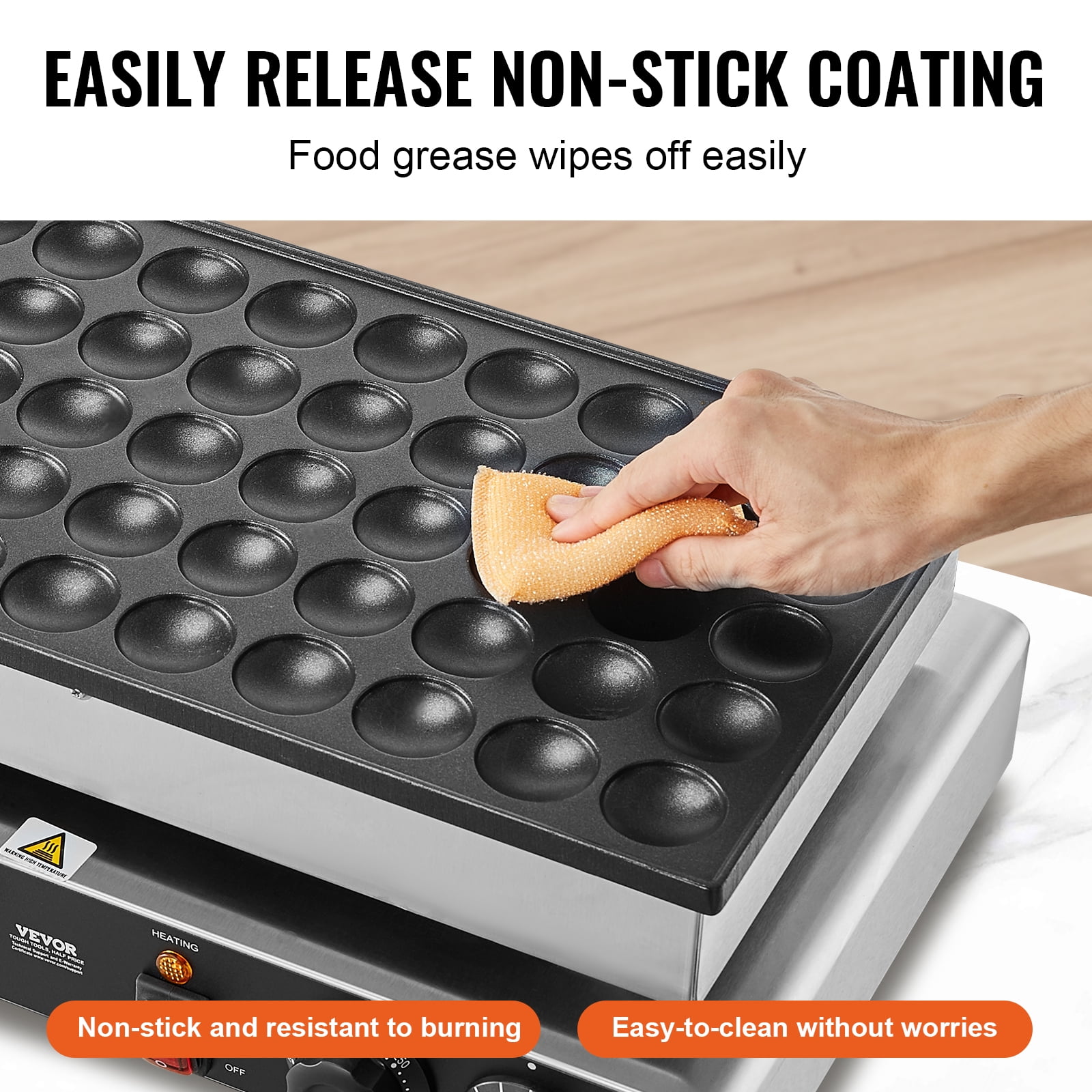 VEVOR Mini Dutch Pancake Maker, 50PCS 43mm Diameter Dorayaki Baker Machine, 1700W Commercial Electric Poffertjes Grill, Non-stick Stainless Steel, Dual Temp & Time Control, Home Kitchen Restaurant