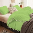 thumbnail image 3 of DNG Creations 1 Piece White Pom Pom Duvet Cover with Zipper Closure, 100% Egyptian Cotton, 800 Thread Cotton ( Full/Queen - Solid Sage ), 3 of 5