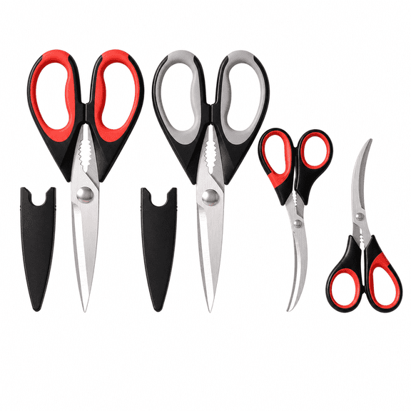 4pc Kitchen Scissors All Purpose Heavy Duty, Kitchen Utensils Set, Stainless Steel Cooking Utensils Gadgets, Meat Poultry Food Shears Dishwasher Safe Utility Tools Home Gift, with Protective Sheath