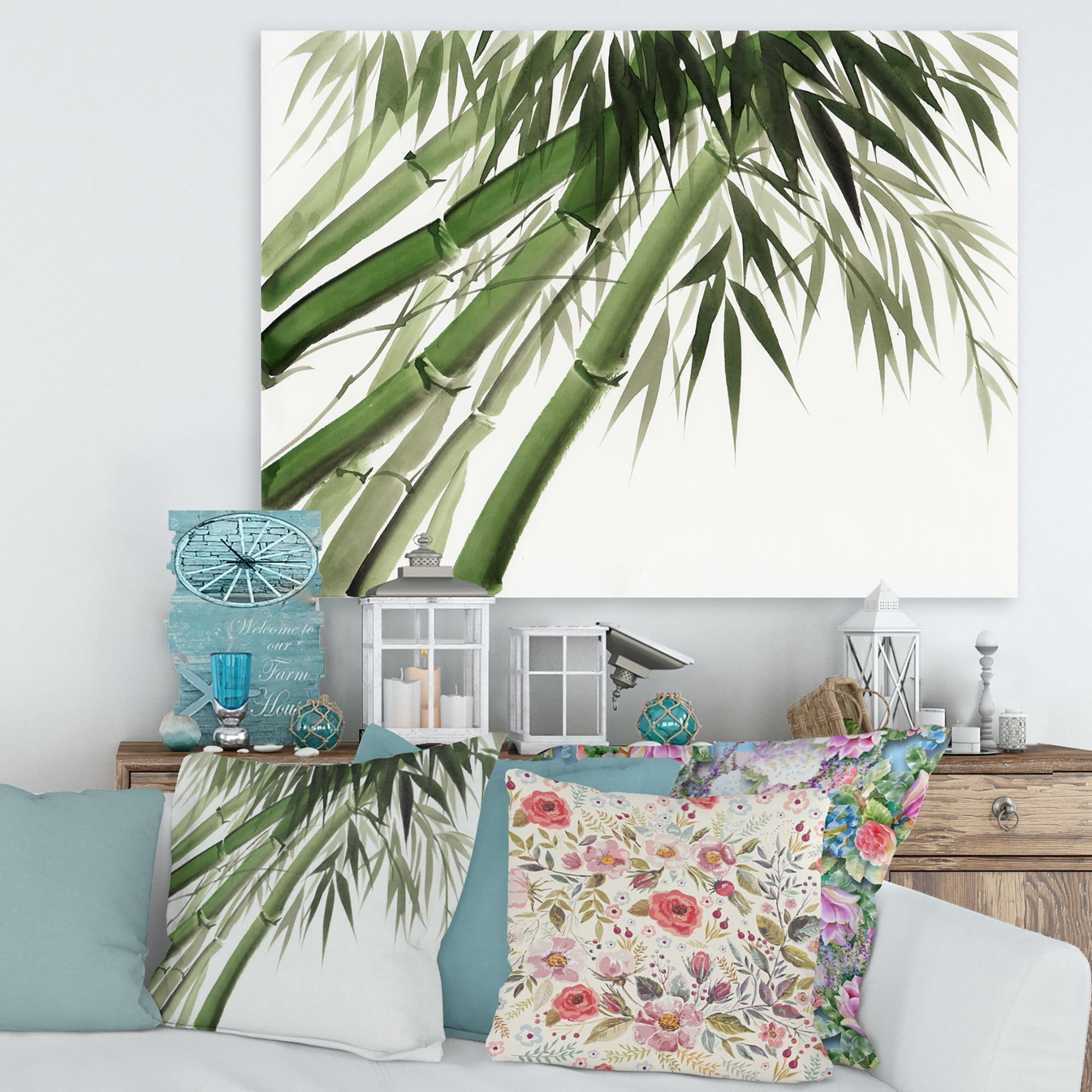 Designart ' Ancient Dark Green Bamboo ' Traditional Canvas Wall Art Print