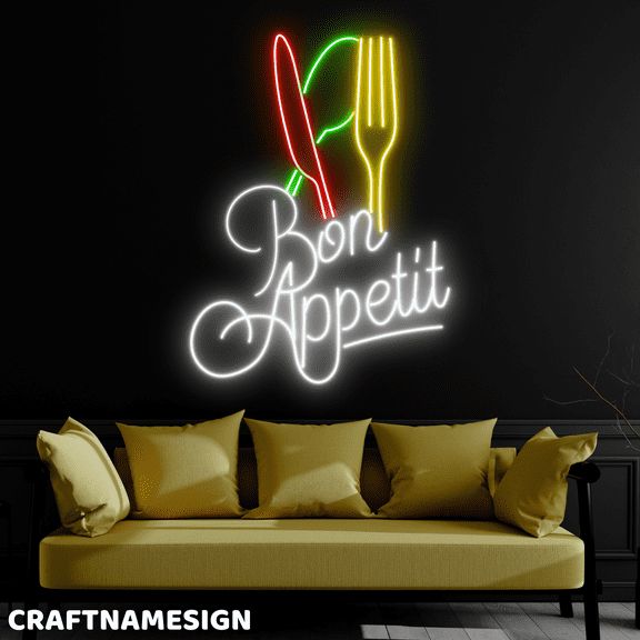 Craftnamesign Bon Appetit Neon Sign, Restaurant Wall Sign, Kitchen Wall Decor