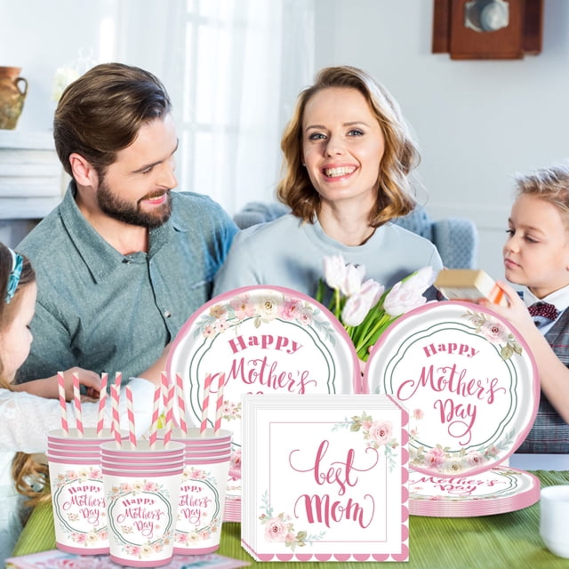 TIMIFIS Tableware Tableware Mother's Day Flower Theme Disposable Tableware Paper Tissue Paper Cup Party Decoration Supplies Kitchen Appliances