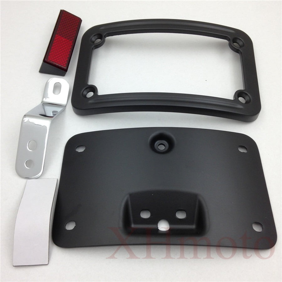 HTT Motorcycle Black Laydown Curved License Plate Bracket Tag Holder w