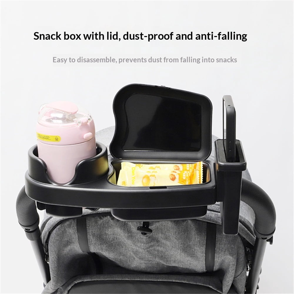 Stroller Snack Tray Universal,3 in 1 Stable Anti-Slip Stroller Cup Holder Attachment,Stroller Travel Accessories for Walker, Wheelchair,Bike, Scooter
