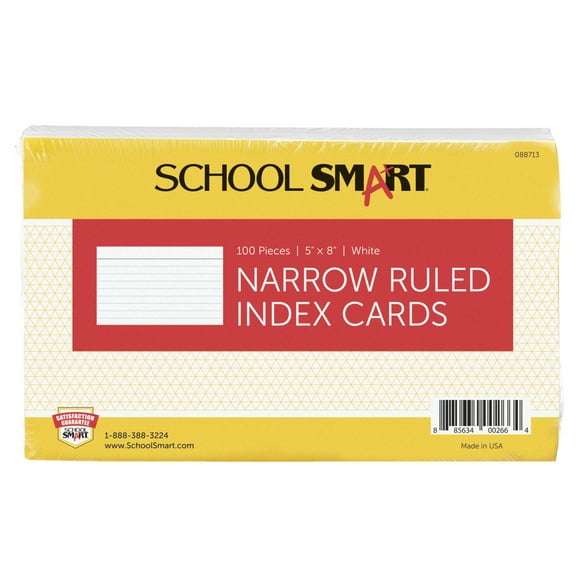 School Smart 90# Ruled Index Card, 5 x 8 Inches, White, Pack of 100