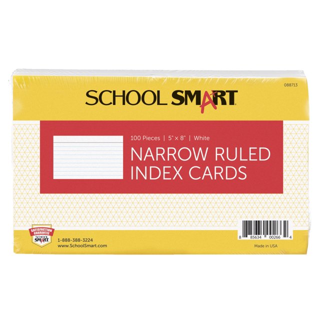 School Smart 90# Ruled Index Card, 5 x 8 Inches, White, Pack of 100