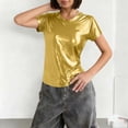 thumbnail image 2 of Miluxas Women's Short Sleeve T Shirts Metallic Shiny Top Casual Round Neck Party Disco Club Tees Gold XXL(XXL), 2 of 6