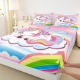 thumbnail image 3 of jejeloiu Cartoon Animal Unicorn Full Size Sheets,princess fairy tale Bed Sheets,colorful rainbow stars Sheet Sets For Child,Lightweight Room Decor,4pcs, 3 of 7