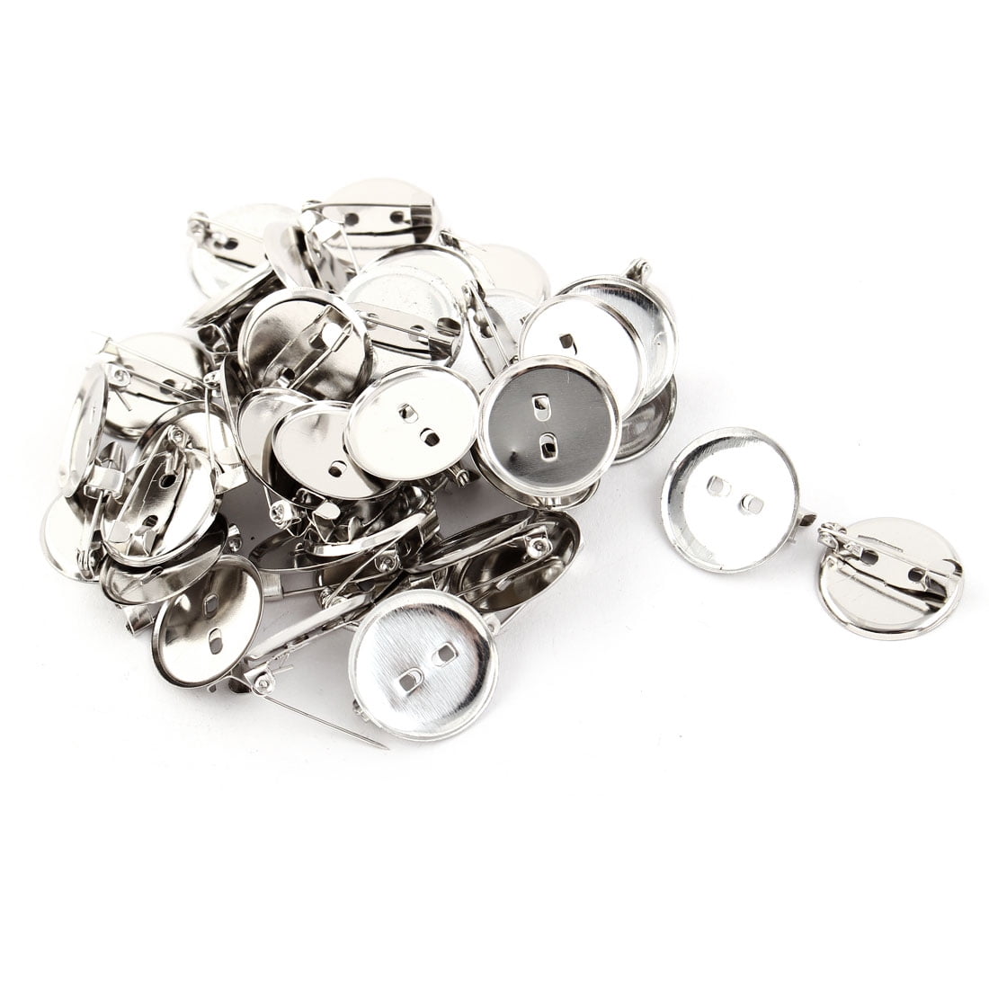 Women Round  Pin Back Brooch Finding DIY Base Silver Tone 1.9cm Dia 40pcs