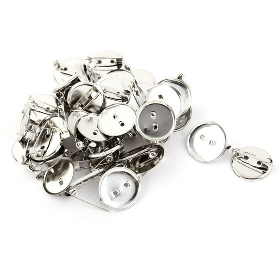 Women Round Pin Back Brooch Finding DIY Base Silver Tone 1.9cm Dia 40pcs