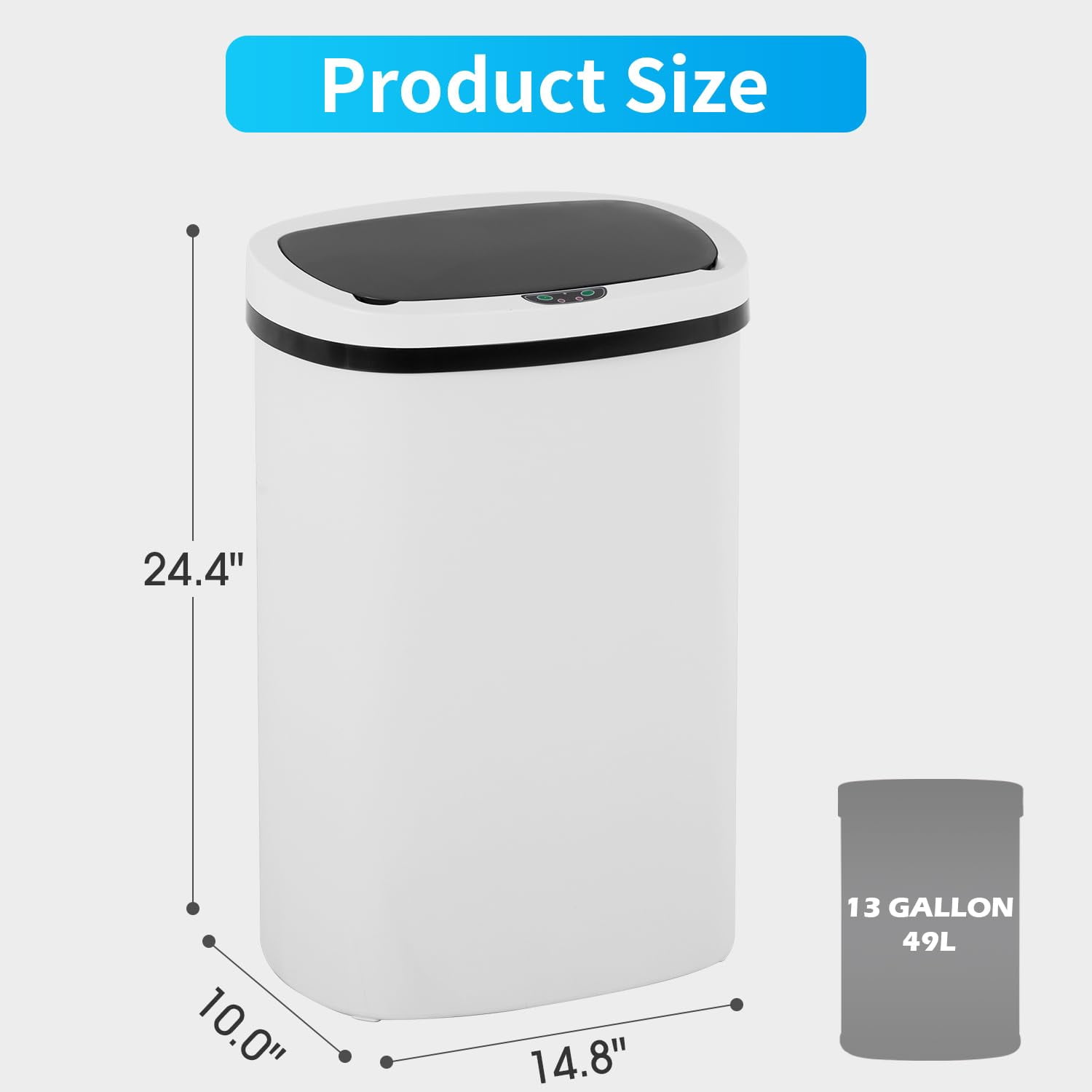 Kitchen Trash Can with Lid, 13 Gallon Automatic Garbage Can for Bathroom Bedroom Home Office , White