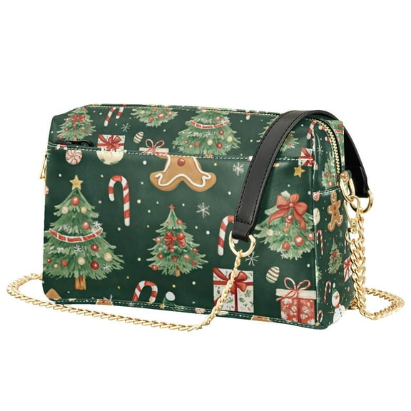 FORMRS Women Crossbody Purse with Chain Strap Vegan Leather Shoulder Handbag, Green Christmas Trees