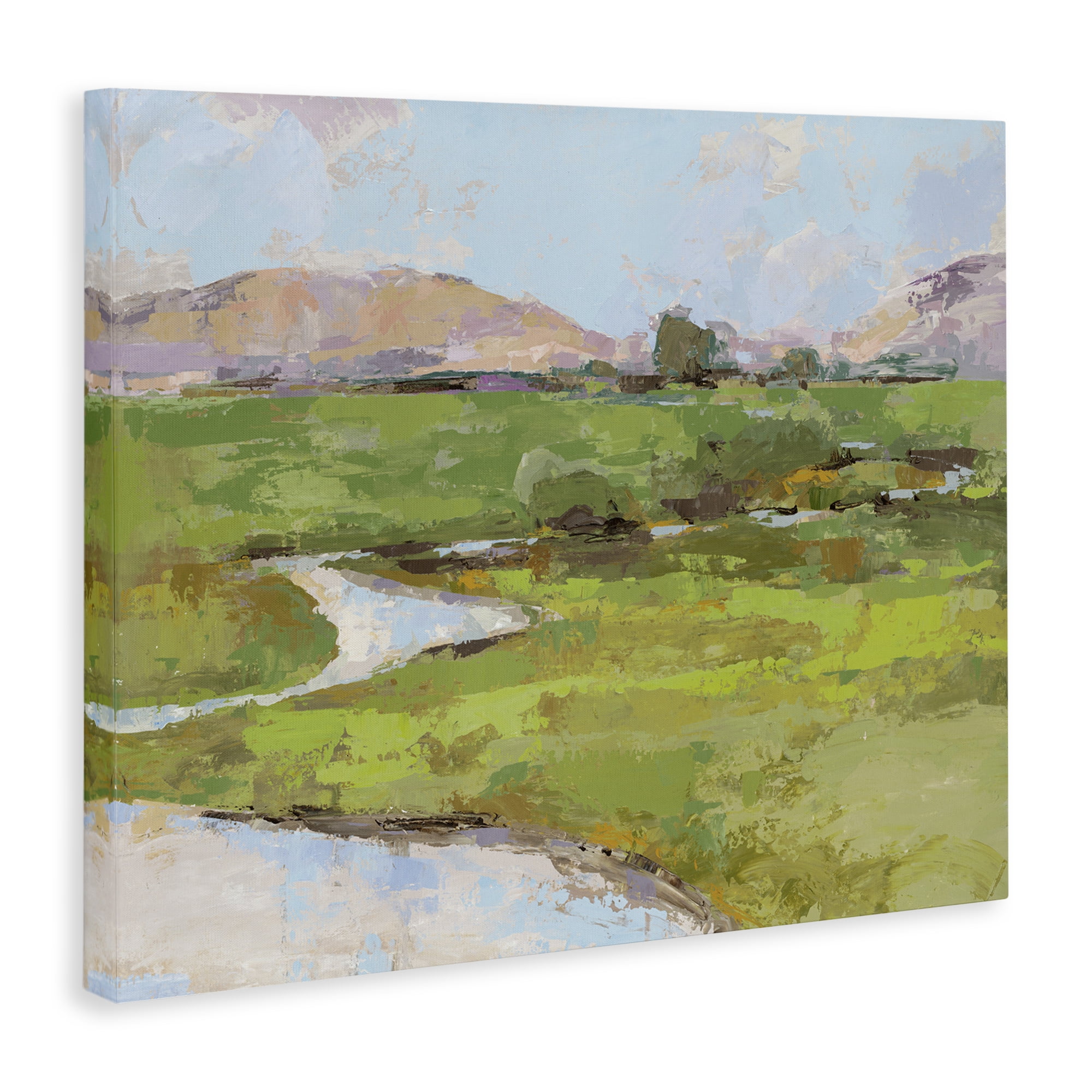 Stupell Industries Hillside Winding Stream Landscape Painting Gallery Wrapped Canvas Art Print Wall Art, 20 x 16