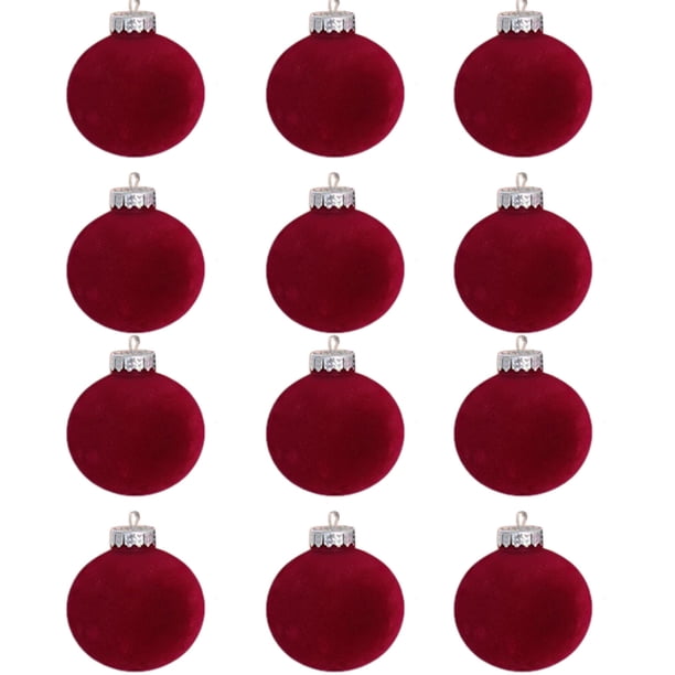 12 bolas navideñas de terciopelo flocadas, adornos navideños de plástico, adornos colgantes decorativos para árbol de Navidad, 3,14 pulgadas