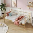 thumbnail image 1 of Ourlova Lit de Jour en Métal Format Simple avec Tiroir-Lit Lattes en Métal Robustes Base de Matelas Plateforme Canapé-Lit avec Roulettes Verrouillables pour Chambre, 1 of 8