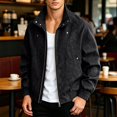 thumbnail image 3 of Men's Bomber Jacket Vintage Matte Textured Elastic Cuffs Zip Up Jacket Casual Loose Stand Collar Outer Coat With Pockets Fashion Commute Bomber Jacket, 3 of 9
