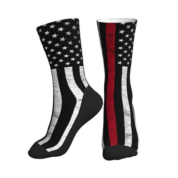 Men Women Thin Red Line Firefighter Usa Flag Funny Novelty Mid-Crew Socks