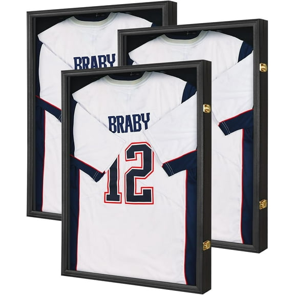Jersey Display Frame -3pc Jersey Shadow Box for Sports Shirts, Uniform, 98%UV Protection Acrylic Glass, 2 Hanger(Black)