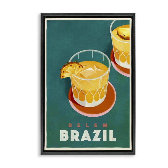 Stupell Industries Belem Brazil Cocktail Food & Beverage Painting Black Floater Framed Canvas Art Print Wall Art, 17 x 25
