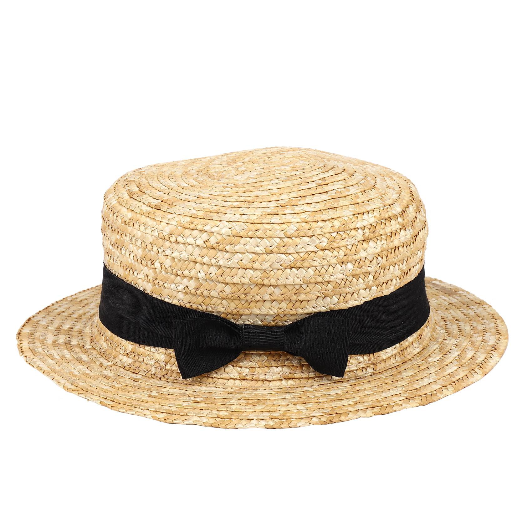 Summer Fashion Cute Unisex Kids Bowknot Straw Sunhat Beach Flat Top Fedora Hats 