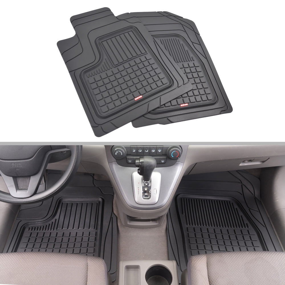 BDK Performance Plus Rubber Car Floor Mats - Heavy Duty Semi-Custom Fit (Black) - All Weather Protection Mat