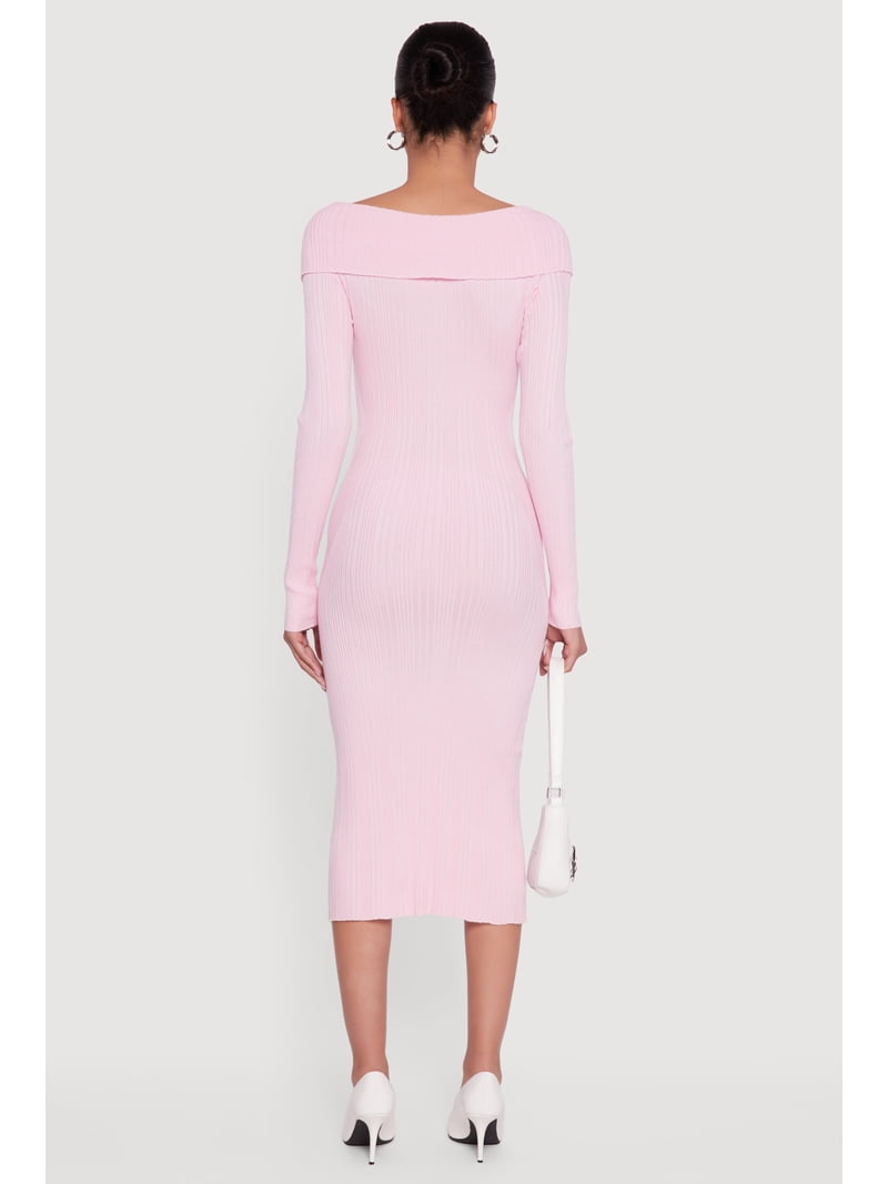 knitted fold over dress EDIKTED Emma Long Sleeve Off the Shoulder Minidress in Black