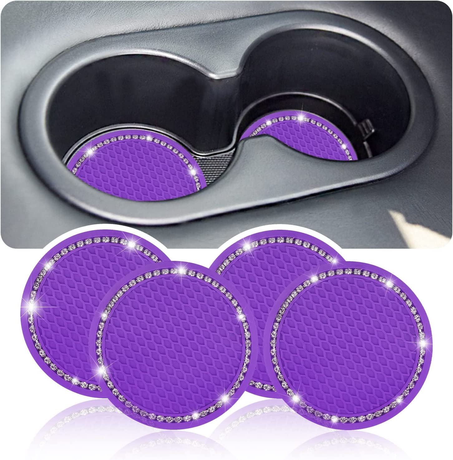 4PCS Elegant Rhinestone Cup Holder Coaster with NonSlip Mesh
