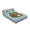thumbnail image 2 of Ambesonne Cartoon Fitted Sheet & Pillow Sham Set, Raccoon on Meadow, Full, Dark Green Turquoise, 2 of 2