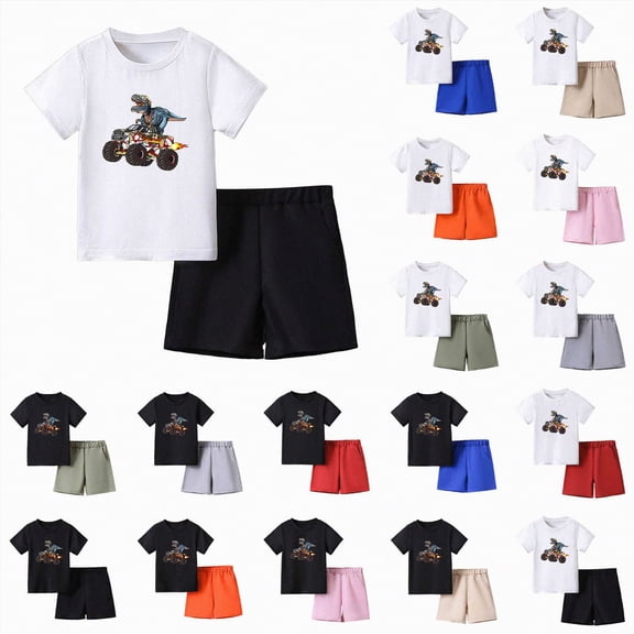 vigerkar Toddler Boy Clothes Cartoon Cotton Summer Short Sleeve T-Shirt and Shorts Kids Outfit Set 2-8 Year (E, 3-4 Years)
