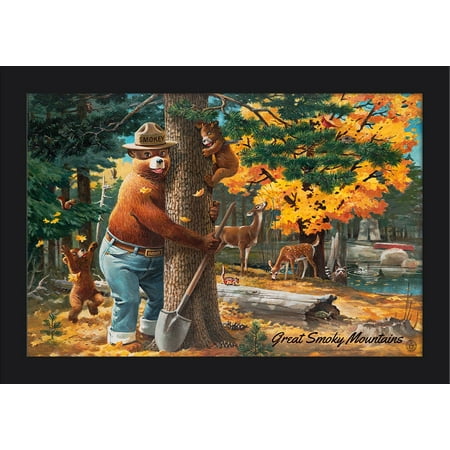 Great Smoky Mountains, Tennessee - Smokey Bear Hugging Tree - Lantern Press Artwork (18x12 Giclee Art Print, Gallery Framed, Black (Best All Mountain Frame)