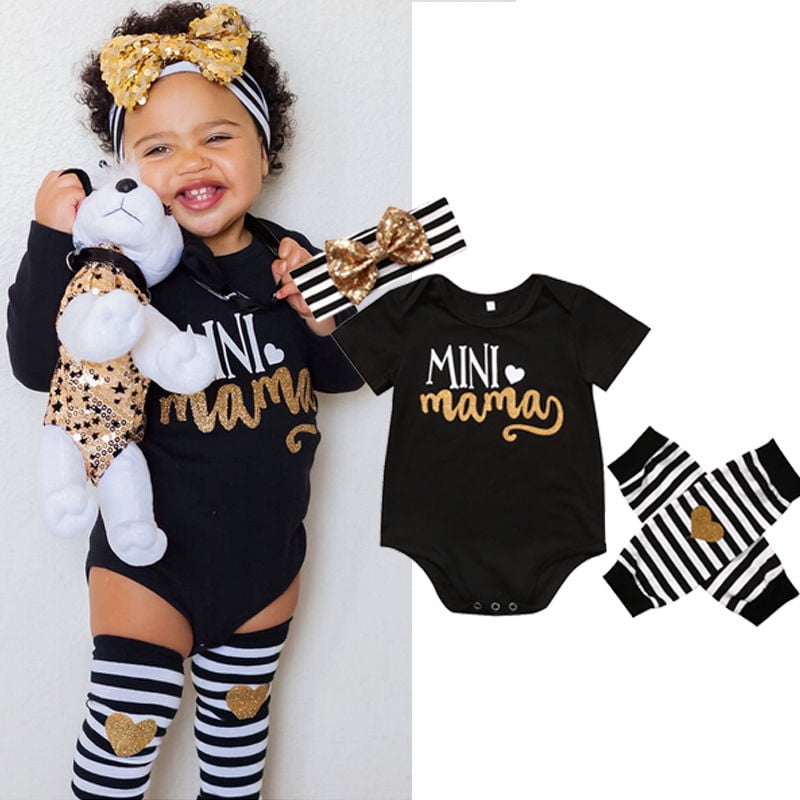 Mama s Mini Newborn Infant Baby Girl Romper Leg Warmer Headband Clothes Outfits Walmart