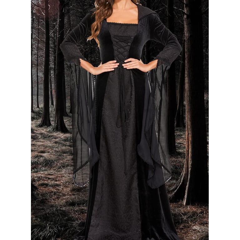 womens black witch dress Witch Costume | Fun Halloween Adult Costume | Comfortable Performance Stretch | Black