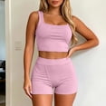thumbnail image 2 of Arlun Women's 2 Piece Outfits Sleeveless Square Neck Crop Top High Welt Bodycon Shorts Set Y2k Solid Color Stretchy Slim Fitted Summer Matching Sets for Yoga Fitness Wear Pink XL, 2 of 6