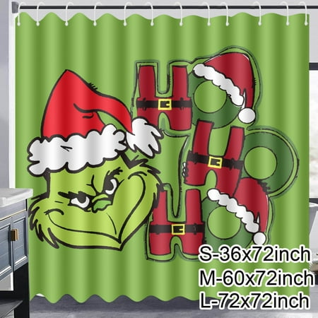 The Grinch Christmas Shower Curtain Set with Hooks Bathroom Bathtubs Decor Easy Care Machine Washable Durable Polyester Fabric,,60x72 Inch