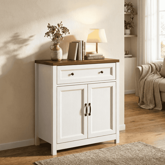 Aiho Farmhouse 30" W Kitchen Buffet Sideboard Cabinet, Coffee Bar Storage Cabinet with 1 Drawer and 2 Door, Perfect for Dining Room, Living Room, Retro Desktop