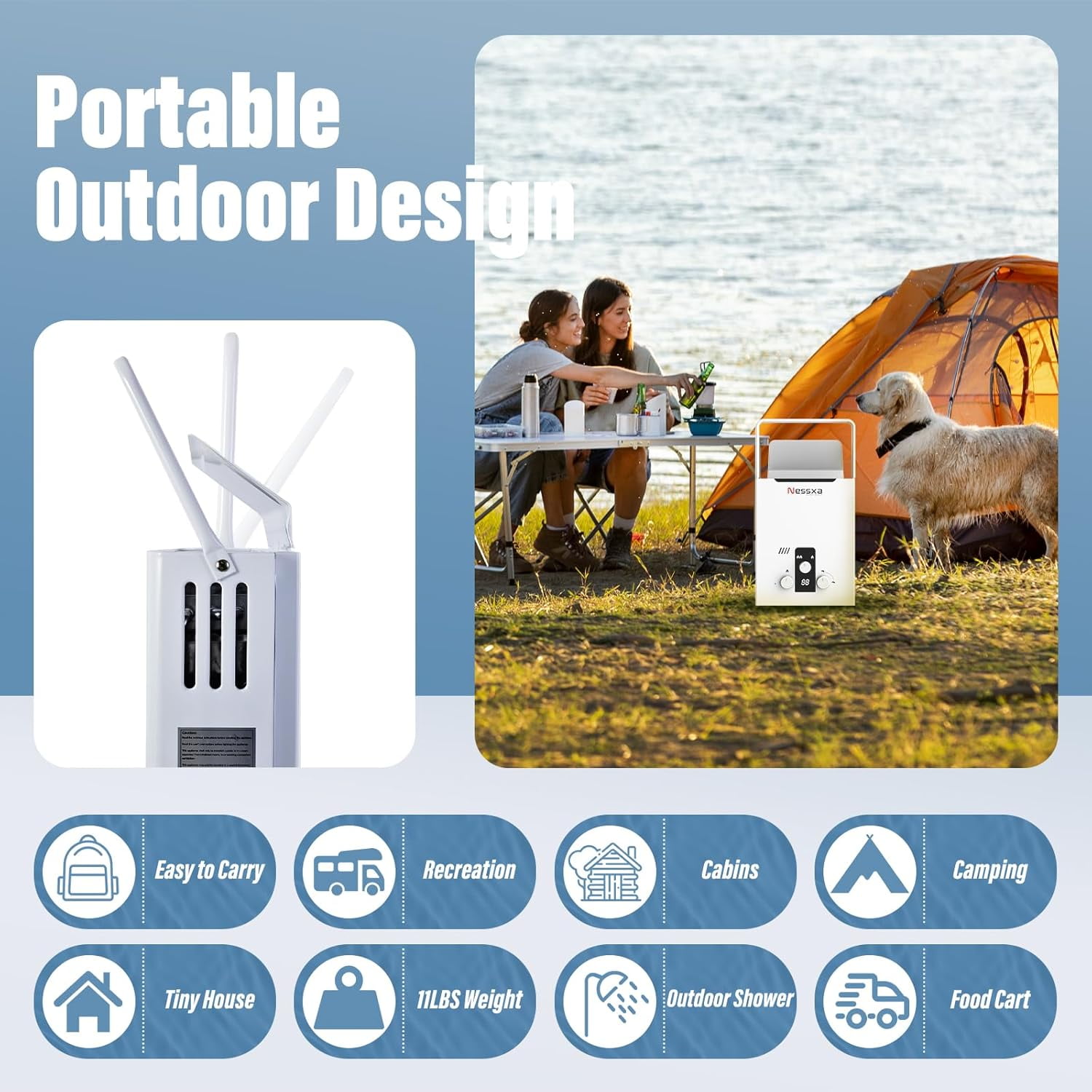 Sedeke Tankless Water Heater Propane with Digital Display, 2.11 GPM 8L RV Portable Instant Hot Gas Water Heater with Overheating Protection for Indoor and Camping,40824 BTU