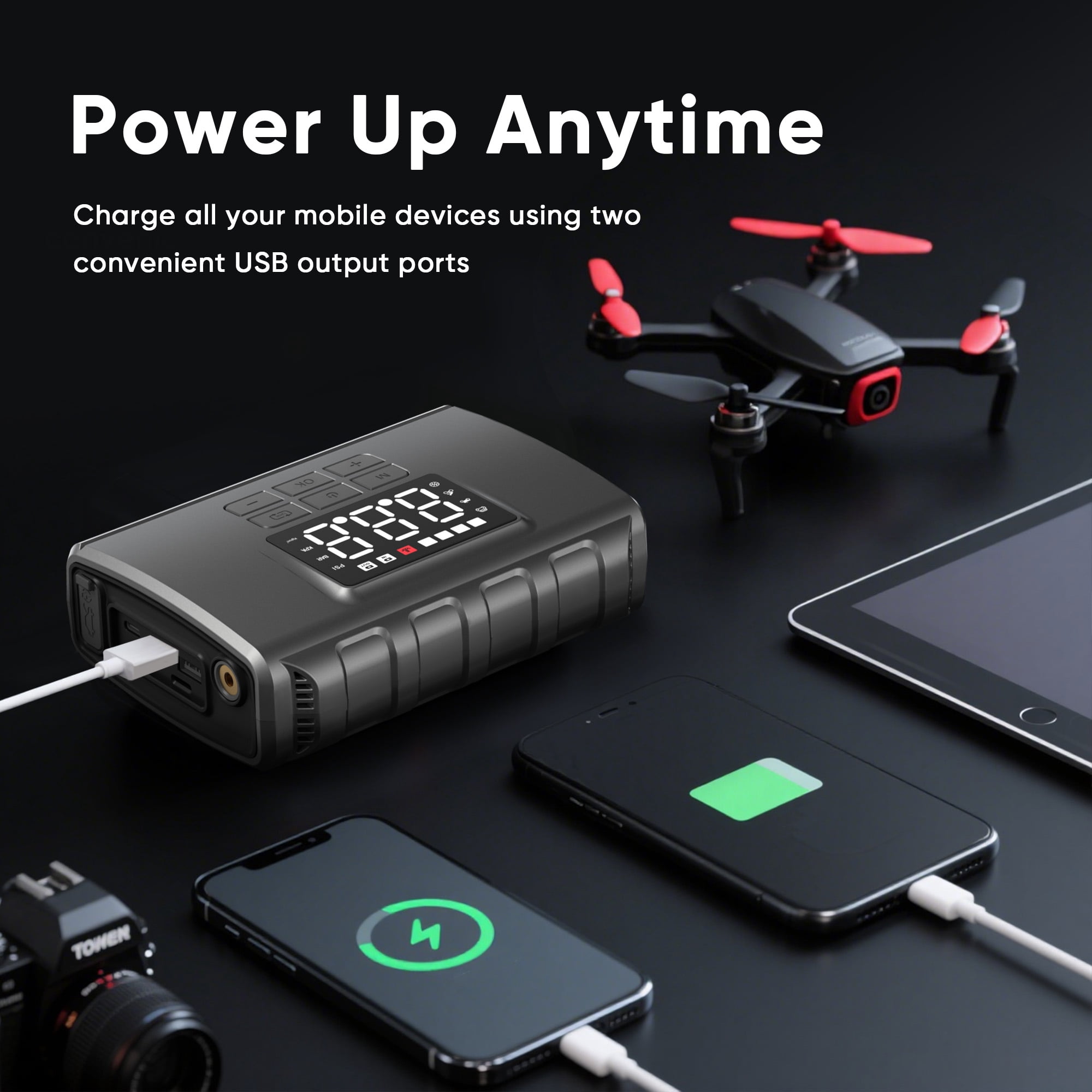 GCZ 3000A Peak Portable Jump Starter with Air Compressor 150PSI, Battery Booster for All Gas & 6.5L Diesel Engine, 20000mAh Power pack with Dual Cylinder & LED Display & Flashlight