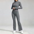 thumbnail image 5 of vdgthytj Workout Sets for Women 2 Piece Full Zip Stand Collar Cropped Jacket High Waist Flare Pants Gym Yoga Outfits(XX-Large,Gray), 5 of 6