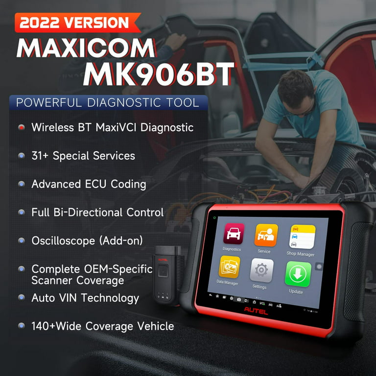Autel Scanner MaxiCOM MK906BT Auto Diagnostic Scan Tool, ECU Coding, Bi-Directional Control, 31+ Services,with Mv108/bt506