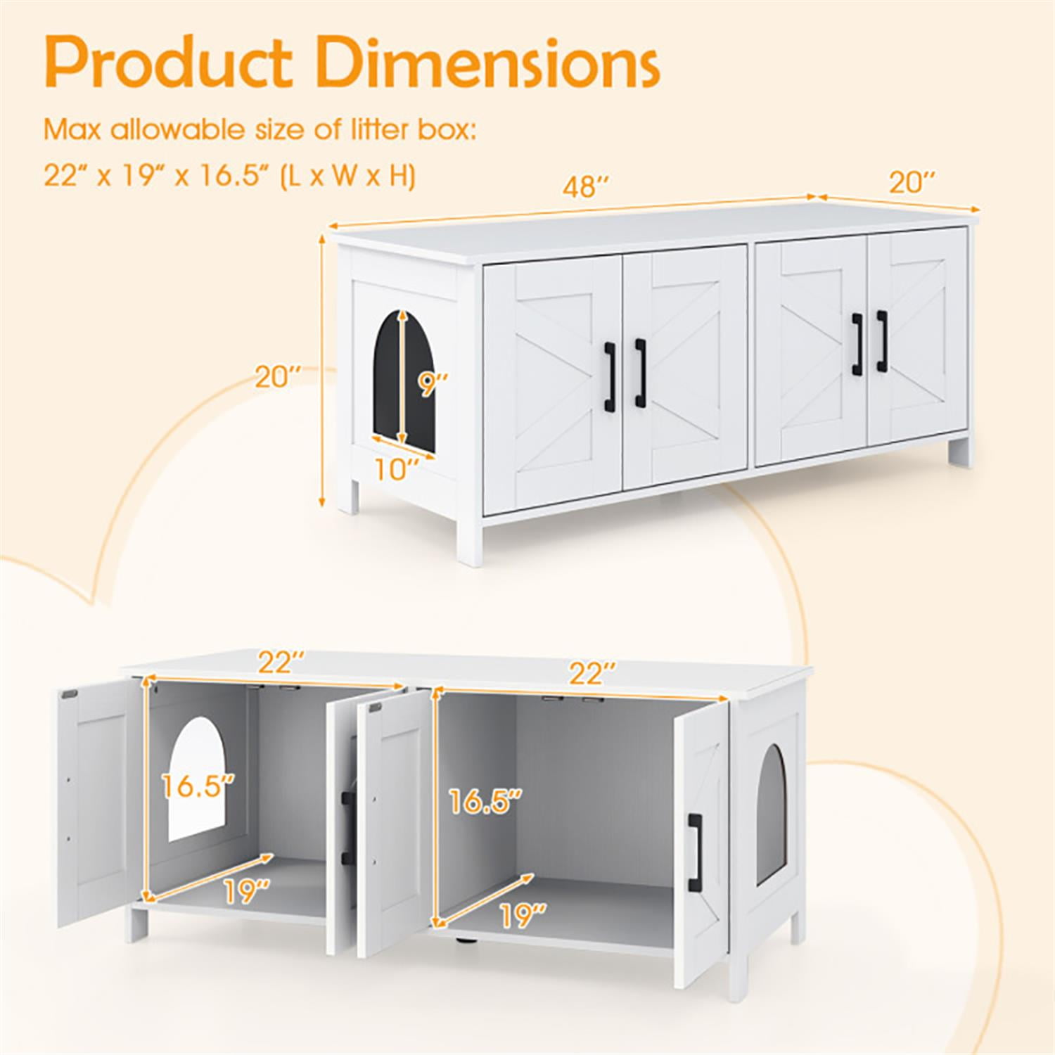 Kadyn 48" Modern Cat Litter Box Enclosure, Hidden Litter Box for 2 Cats, Cat House Furniture for Side Table or Nightstand, White Kadyn 48" Modern Cat Litter Box Enclosure, Hidden Litter Box for 2 Cats, Cat House Furniture for Side Table or Nightstand, White