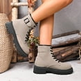 thumbnail image 6 of Willtoo Women Chunky Lug Sole Lace up Combat Boots Low Heel Fashion Faux Leather Motorcycle Riding Round Toe British Casual Work Boots Womens Outdoor Non-Slip Platform Comfortable Short Booties Gray, 6 of 6