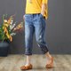 thumbnail image 2 of Gibobby Pantalones deportivos mujer Mujer Casual Cómodo Bordado Literario Elástico Cintura Alta Corte Pantalones Jeans(Rojo,G), 2 of 3