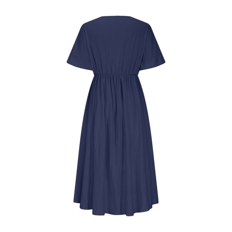Vacation Dresses Sevevn Women's Summer Long Dresses Short Sleeve Color  Block Loose Ribbed Knit Trendy Imitation Cotton And Linen Midi Dress -  Walmart.com
