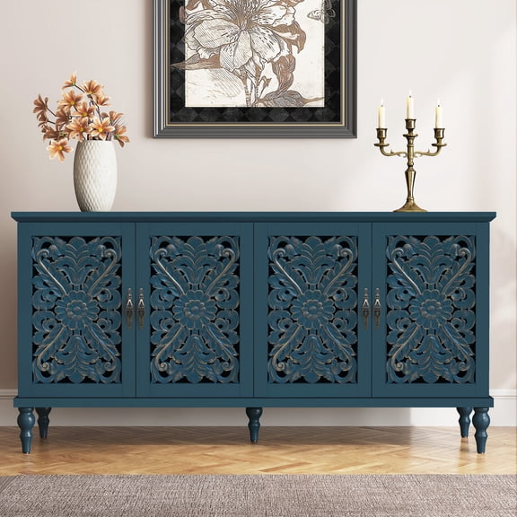 HLR 61.8" Accent Cabinet, 4 Doors Sideboards and Buffets Cabinet Buffet Cabinet with Storage for Living Room, Blue