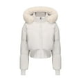 thumbnail image 3 of Women's Short Belted Puffer Jacket, Faux Fur Trim Hooded Quilted Coat, Waist Cinching Winter Jacket, Warm Winter Coat, Casual Short Puffer, Belted Winter Jacket, Cozy Faux Fur Hood White XXL, 3 of 10