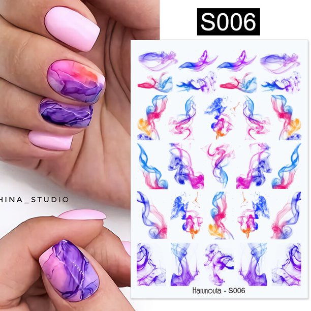 Línea de onda dorada 3D pegatina de uñas mármol azul geometría abstracta arte de uñas deslizadores calcomanías de revestimiento francés plateado decoraciones de manicura