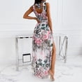 thumbnail image 5 of Wycnly Dresses for Women Beach Bohemian Fashion Empire Waist Slit Pleated Swing Long Dresses Sleeveless Round Neck Floral Print Summer Maxi Formal Dress White s, 5 of 7