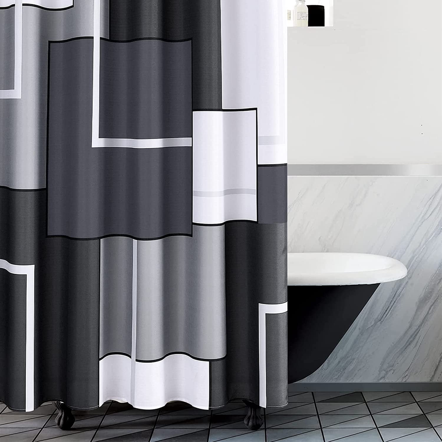 Gray Shower Curtain Set Grey Shower Curtain for Bathroom Slub Fabric Modern Gray Shower Curtain Geometric Bath Curtains Decorative Gray Shower Curtain Set with Hooks Water Repellent, 72x72, Dark Grey