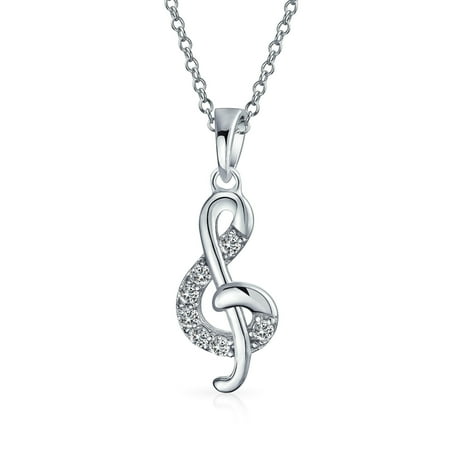 Musician Music Student Teacher Pave CZ Treble Clef Note Pendant Necklace For Teen For Women 925 Sterling Silver