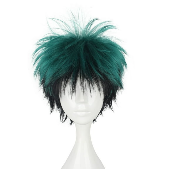 Unique Bargains Wigs for Women 14" Green Black Wigs with Wig Cap